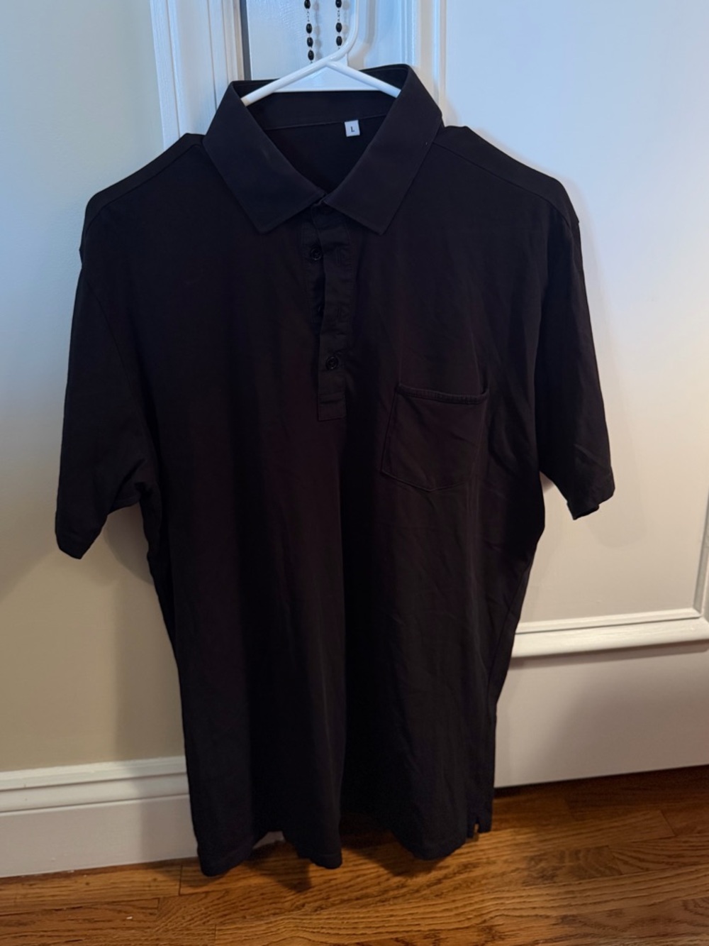 Men's Black Short-Sleeve Polo with Chest Pocket
